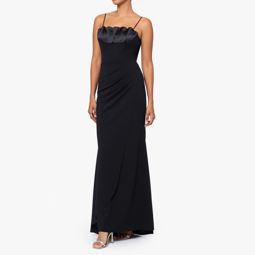 XSCAPE ‎ - “Shay” Pleated Satin Neckline Gown